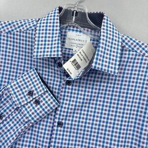 CON.STRUCT Shirt Mens Medium Blue Purple Plaid Slim Fit Stretch Performance NWT